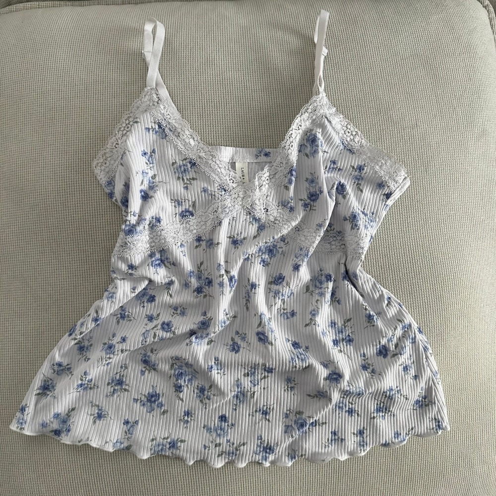 Cottagecore Floral‎ Lace Camisole Tank with White Trim